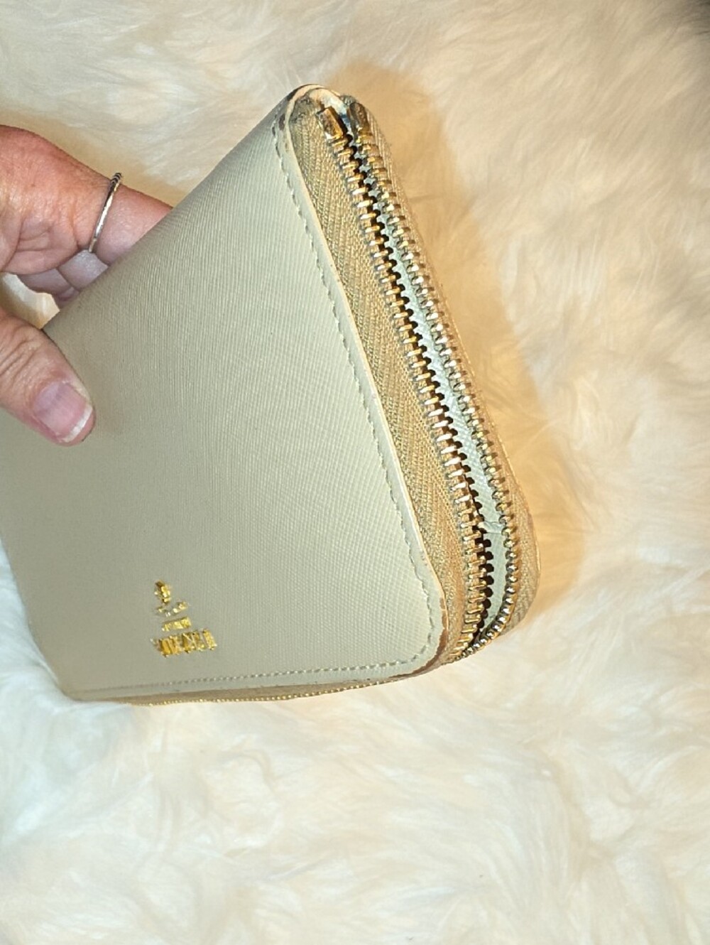 Prada Beige Saffiano Zip-Around Wallet with Gold Logo - Picture 6 of 10
